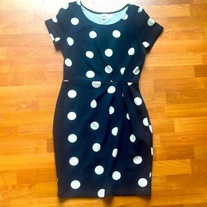 Emberley womens navy blue and white polka dot short sleeve knee length dress -M